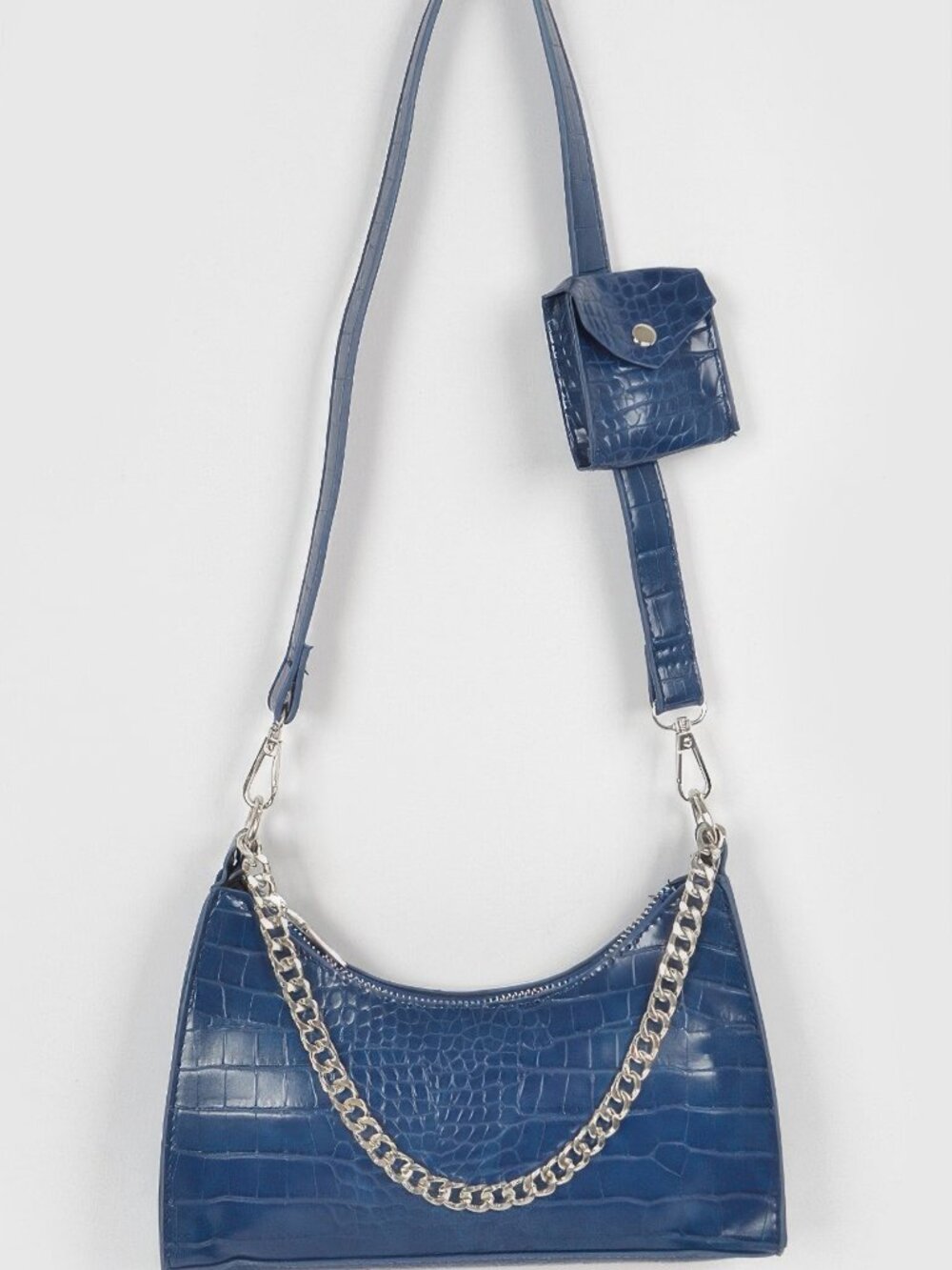 Faux Croc Chain Crossbody Bag W Airpod Purse
